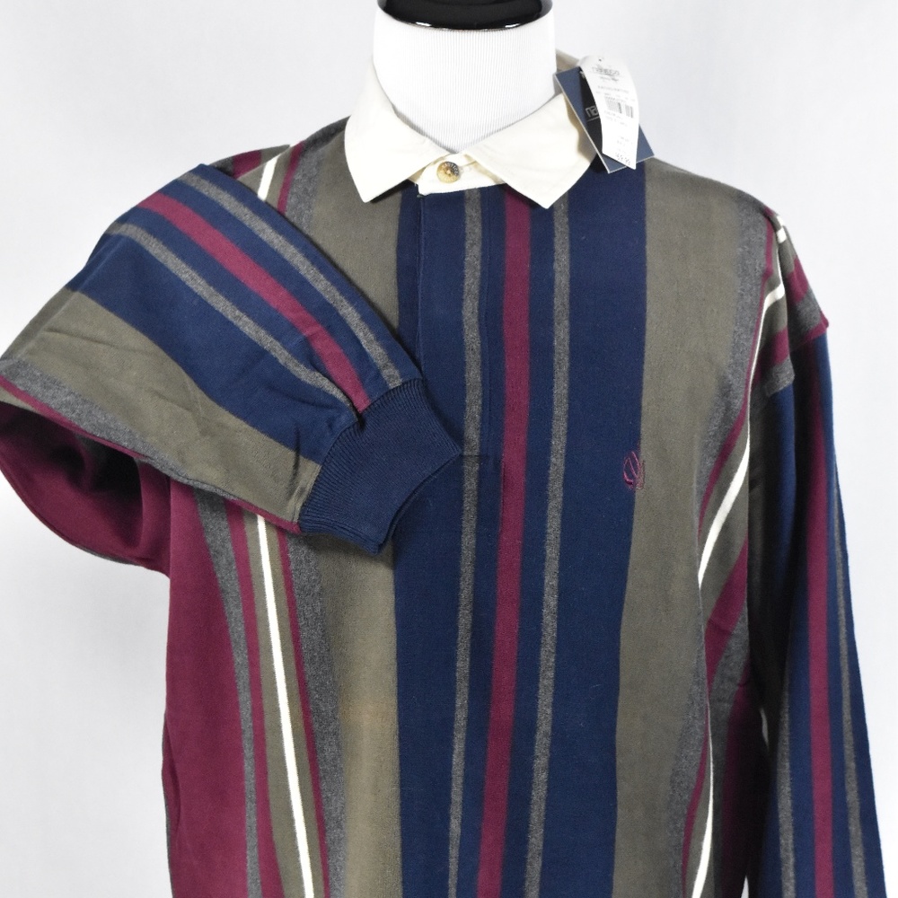Nautica Mens Red/Navy/Pine Strip Rugby XL Sweater
